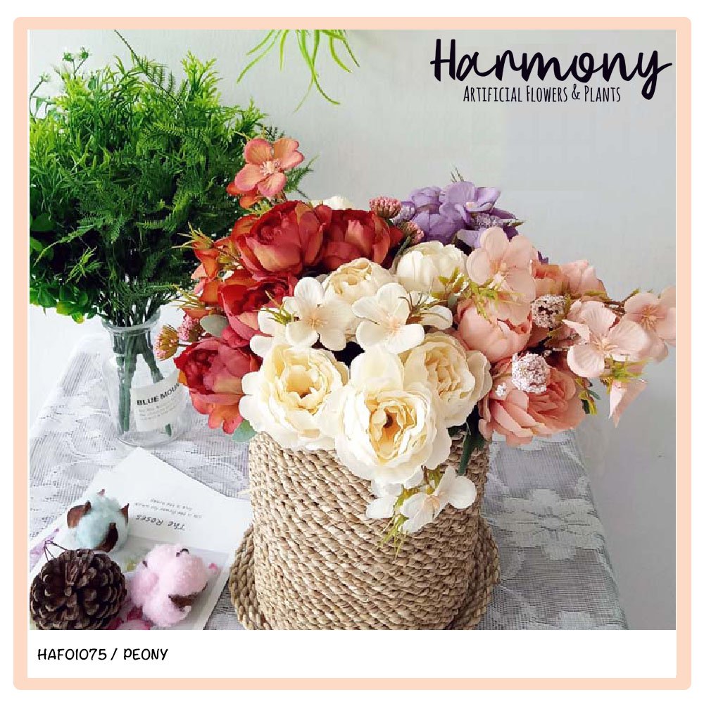 bunga artificial mawar peony buket dekorasi bouquet bucket plastik hiasan dekorasi