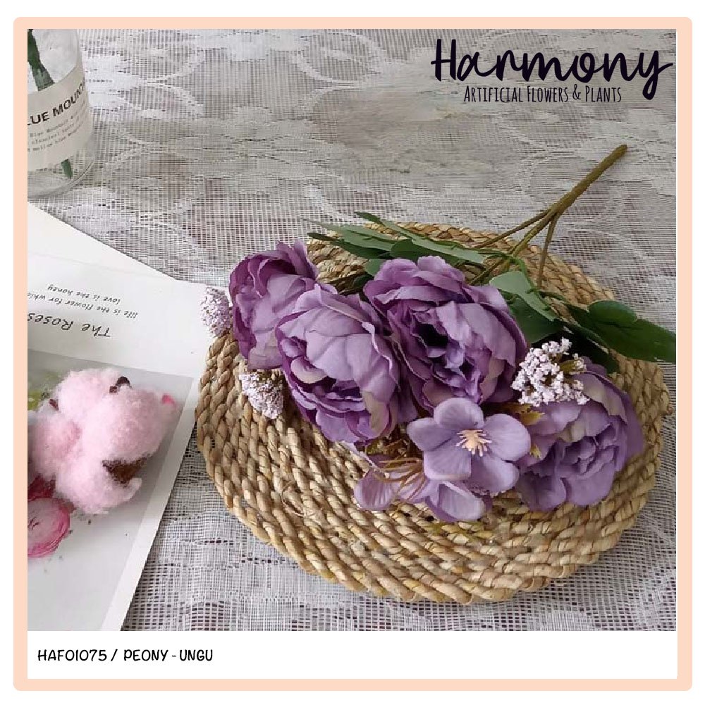 bunga artificial mawar peony buket dekorasi bouquet bucket plastik hiasan dekorasi - Gambar 2
