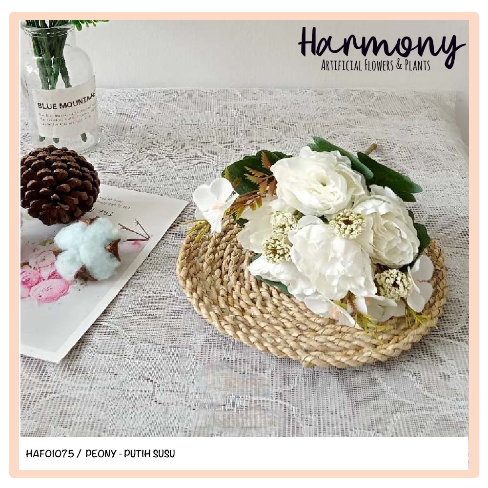 bunga artificial mawar peony buket dekorasi bouquet bucket plastik hiasan dekorasi - Gambar 5