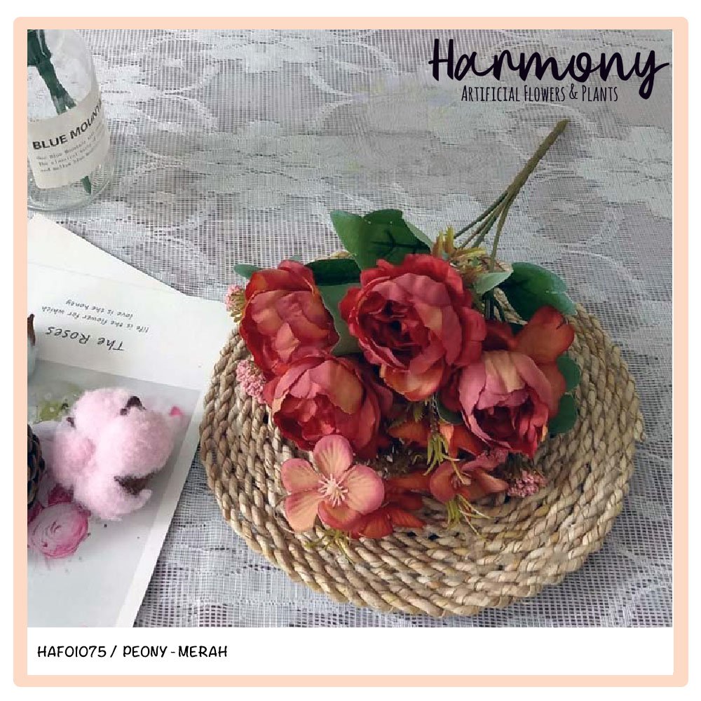 bunga artificial mawar peony buket dekorasi bouquet bucket plastik hiasan dekorasi - Gambar 6