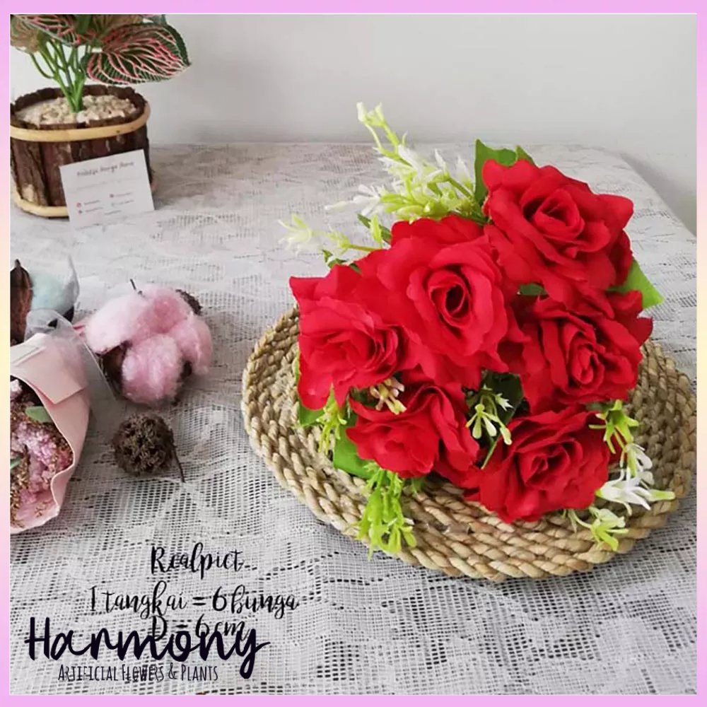 bunga plastik dekorasi bunga mawar milo plastik bunga palsu artificial - Gambar 2
