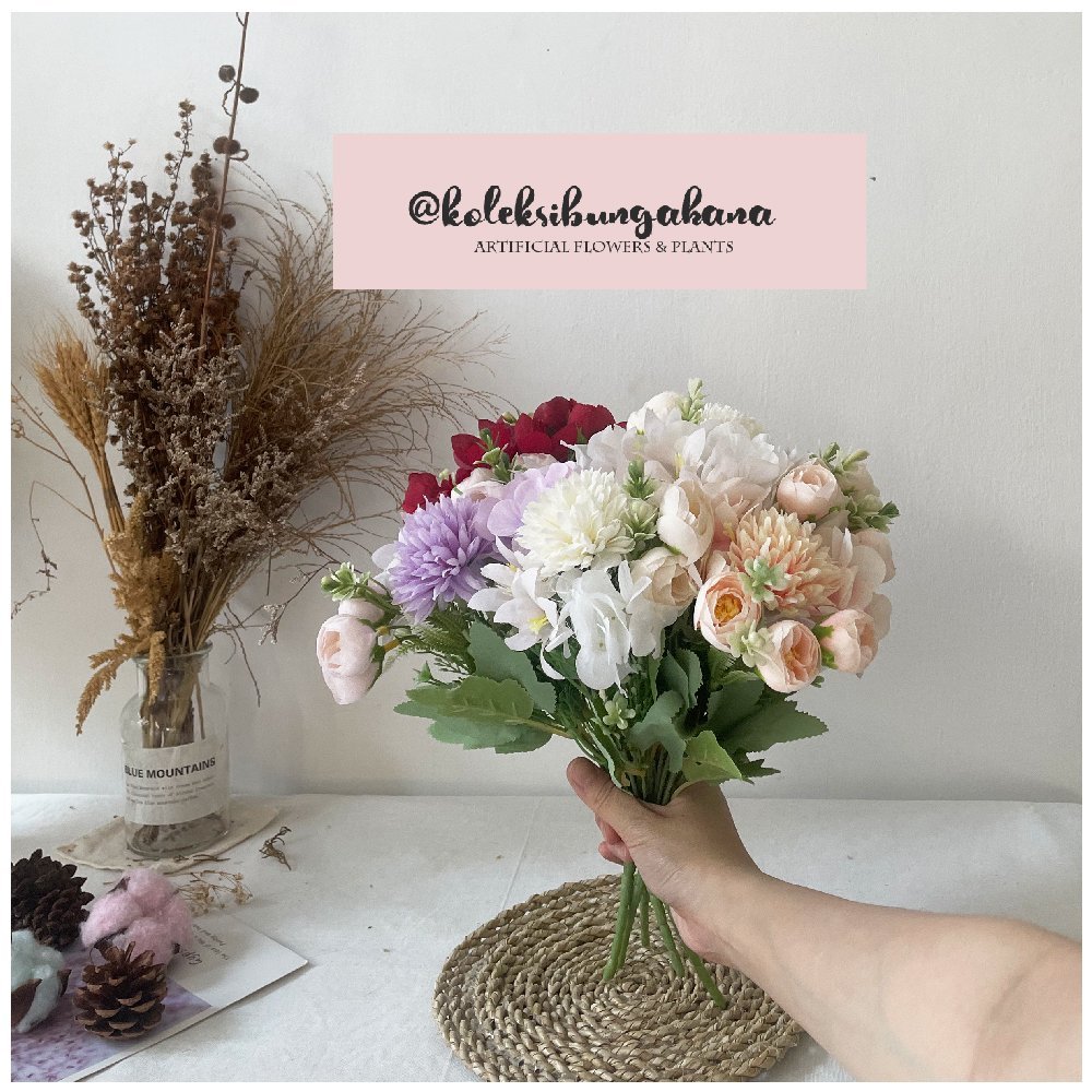 Bunga artificial palsu dandelion lily plastik bouquet - Gambar 5