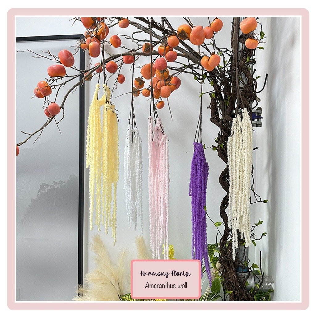 bunga amaranthus woll gantung artificial tangkai juntai palsu hiasan wedding dekorasi - Gambar 4