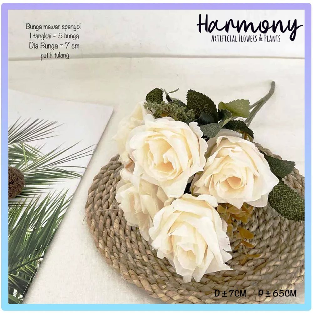 bunga artificial plastik mawar spanyol buket artificial dekorasi hiasan cantik - Gambar 2