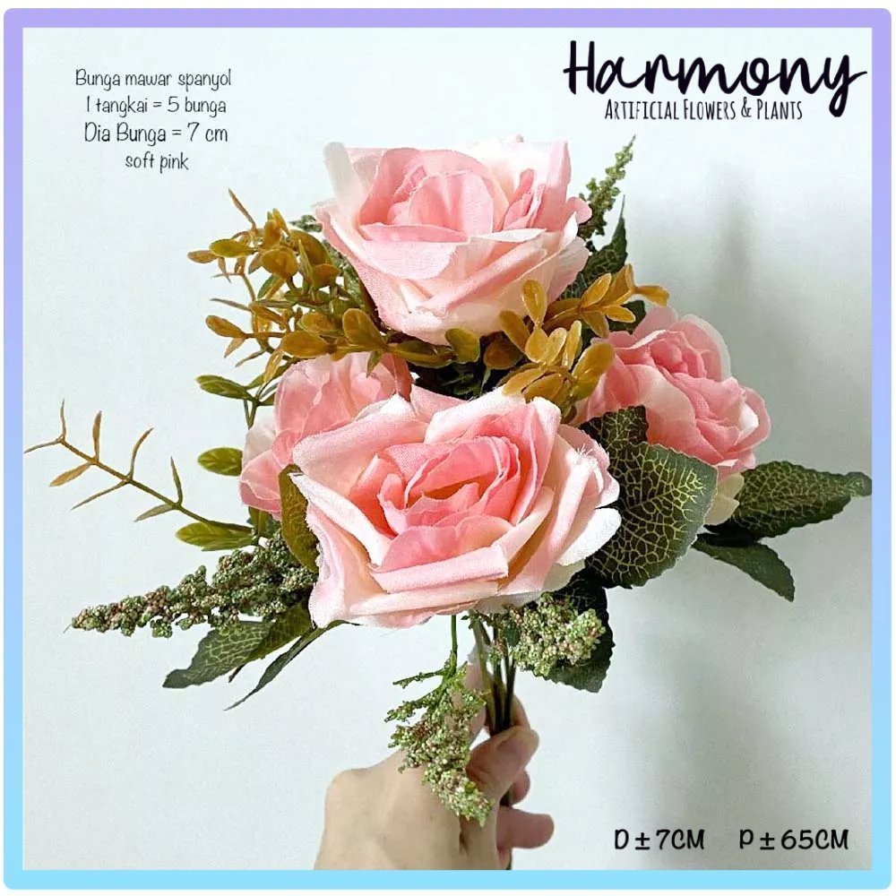 bunga artificial plastik mawar spanyol buket artificial dekorasi hiasan cantik - Gambar 3