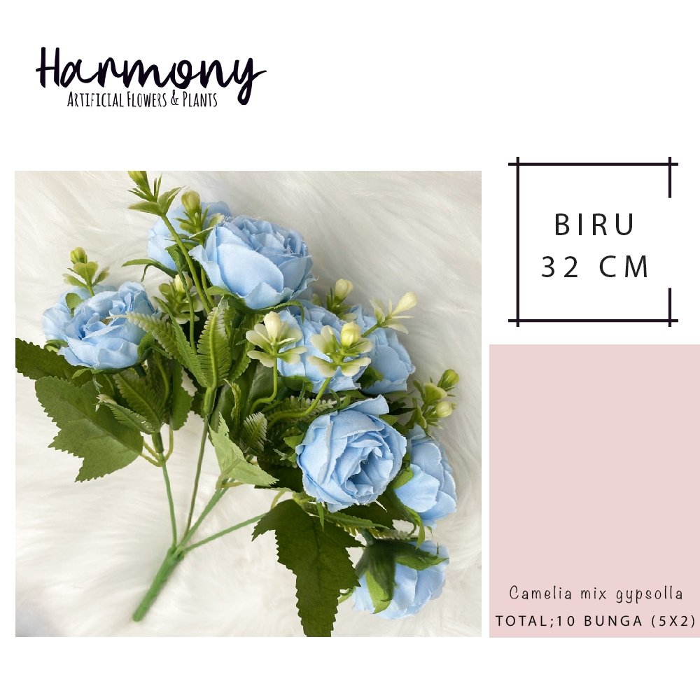 bunga artificial camelia swiss mix gypsolla hias buket hias plastik pernikahan dekorasi - Gambar 2