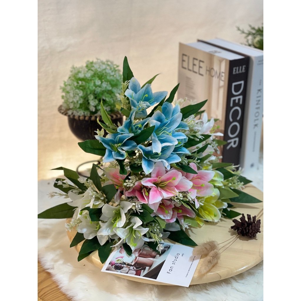 bunga lily artificial plastik artificial buket hantaran - Gambar 2