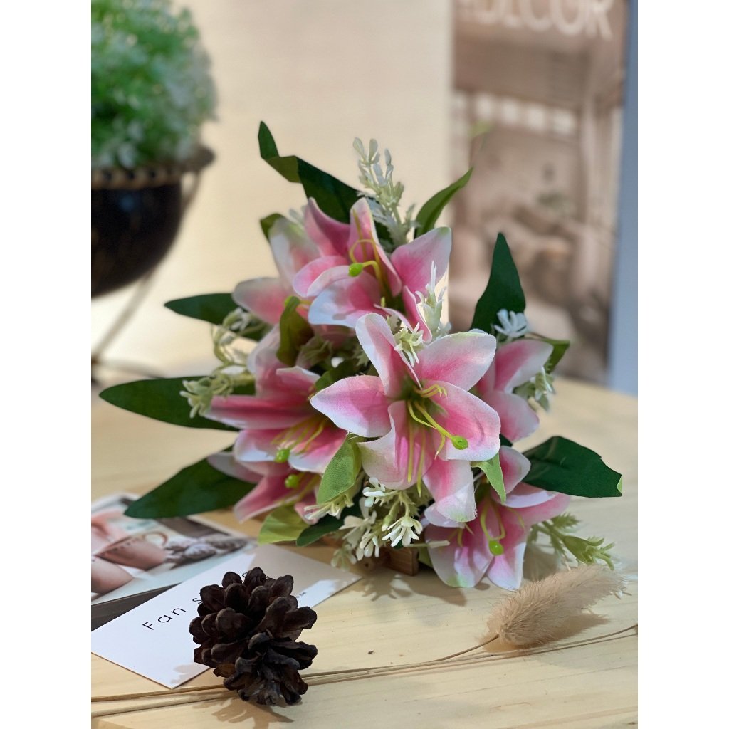 bunga lily artificial plastik artificial buket hantaran - Gambar 8